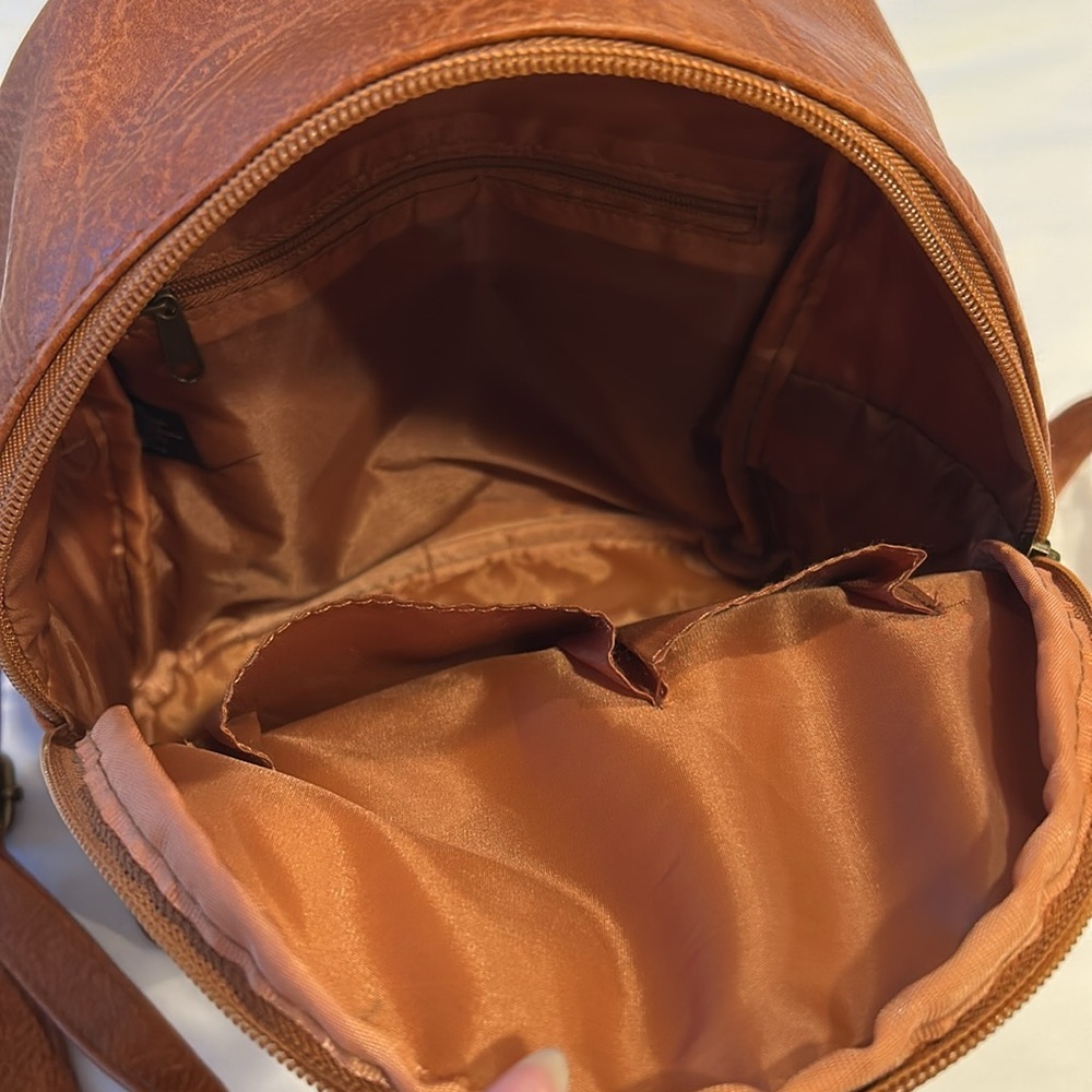 brown leather mini backpack - Picture 2 of 4